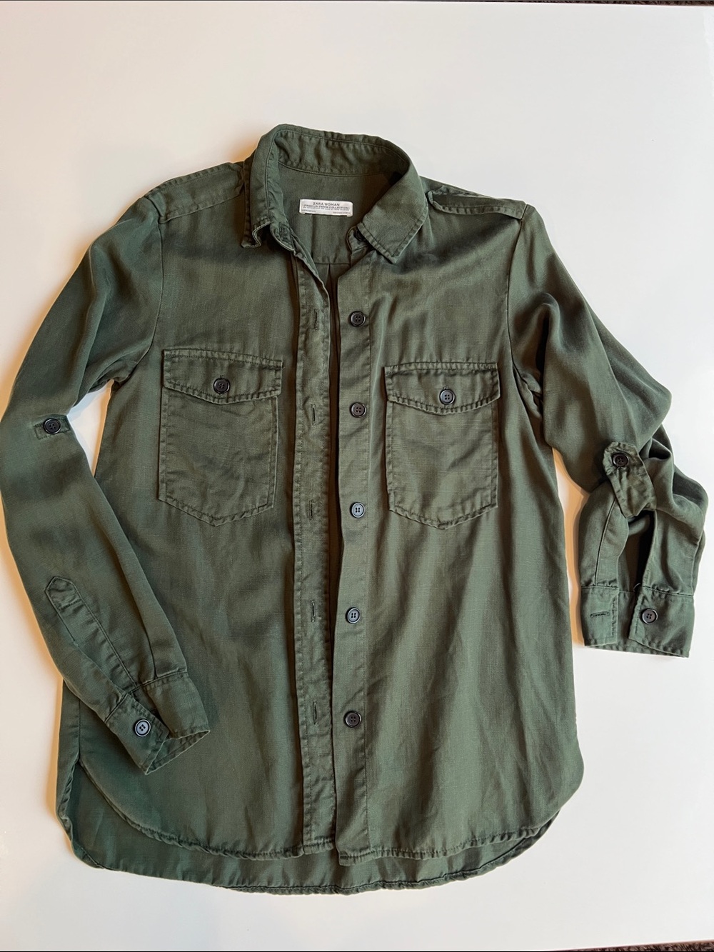 Zara Premium Denim Collection Button-Down Utility Shirt, lyocell